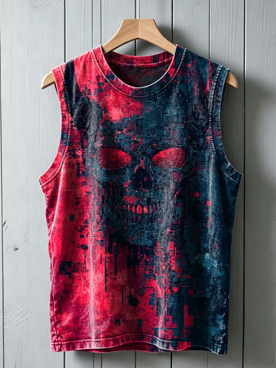 Cyber Skull Printed Casual Tank Top