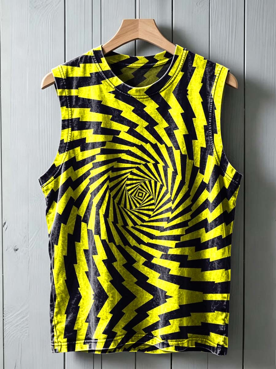 Jagged Spiral Print Casual Tank Top