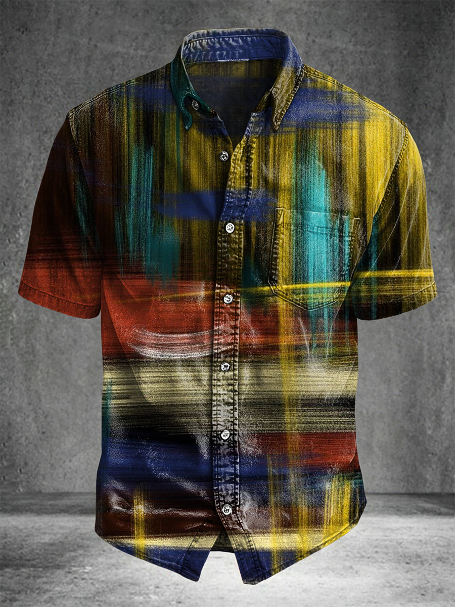 Abstract Oil Painting Print Casual Short-Sleeve Shirt