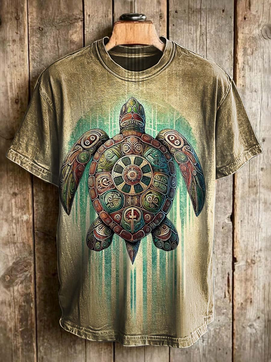 Celtic Turtle Print Casual Short-Sleeve T-Shirt