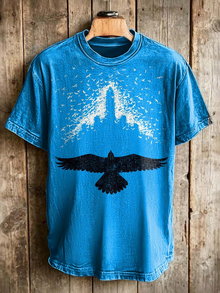 Silhouetted Birds Print Casual Short-Sleeve T-Shirt