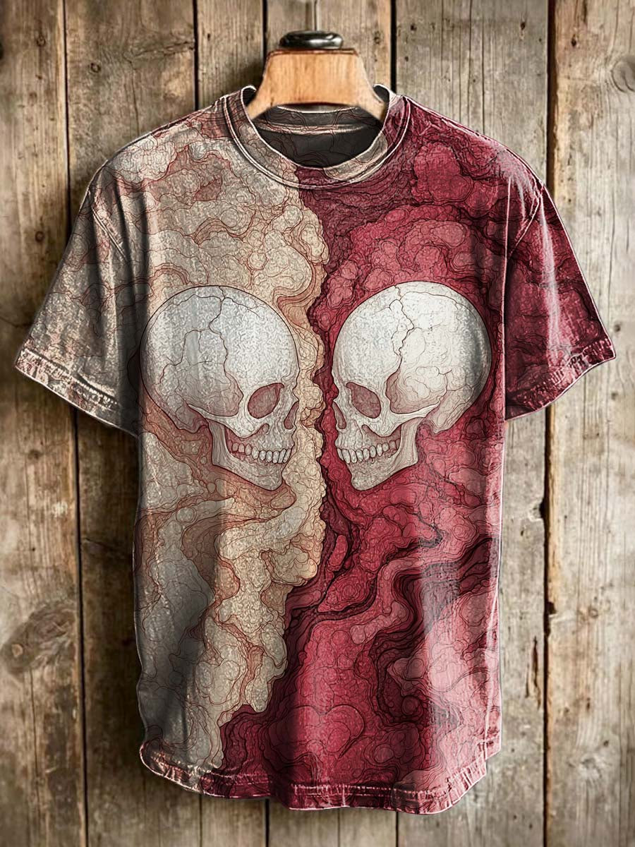 Twin Skulls Printed Casual Short-Sleeve T-Shirt