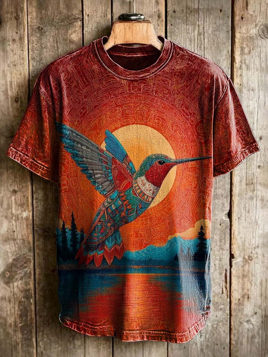 Tribal Hummingbird Printed Casual Short-Sleeve T-Shirt