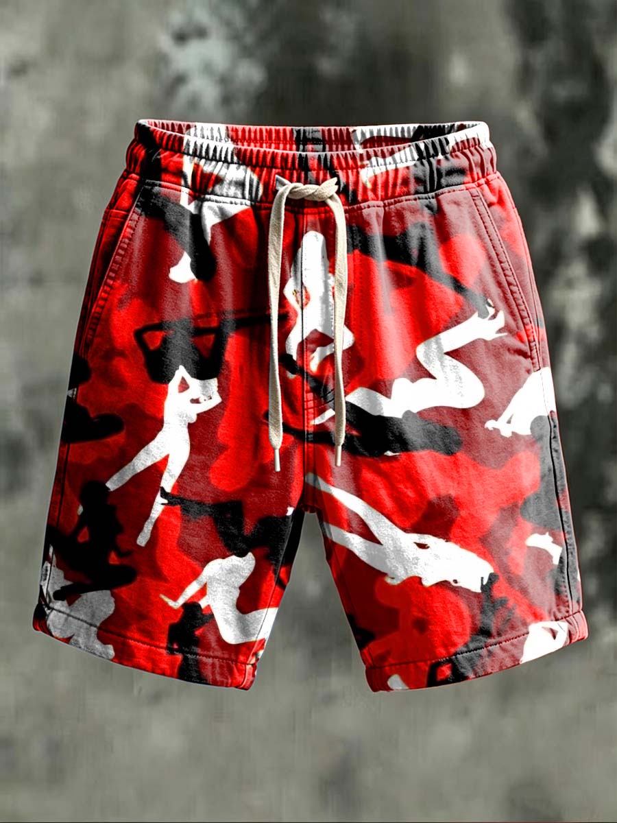 American-Style Abstract Camouflage Print Casual Shorts