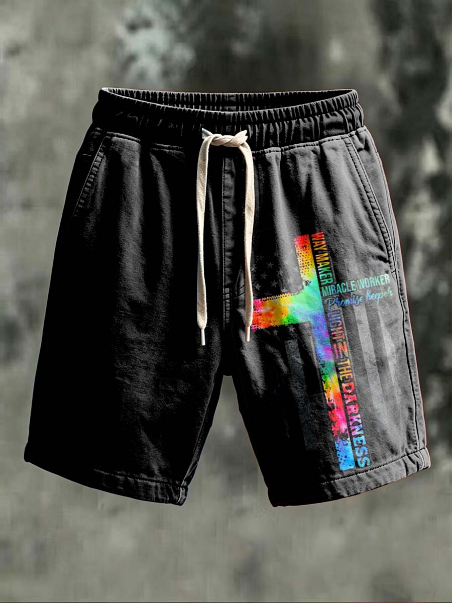 Rainbow Cross And National Flag Print Casual Shorts