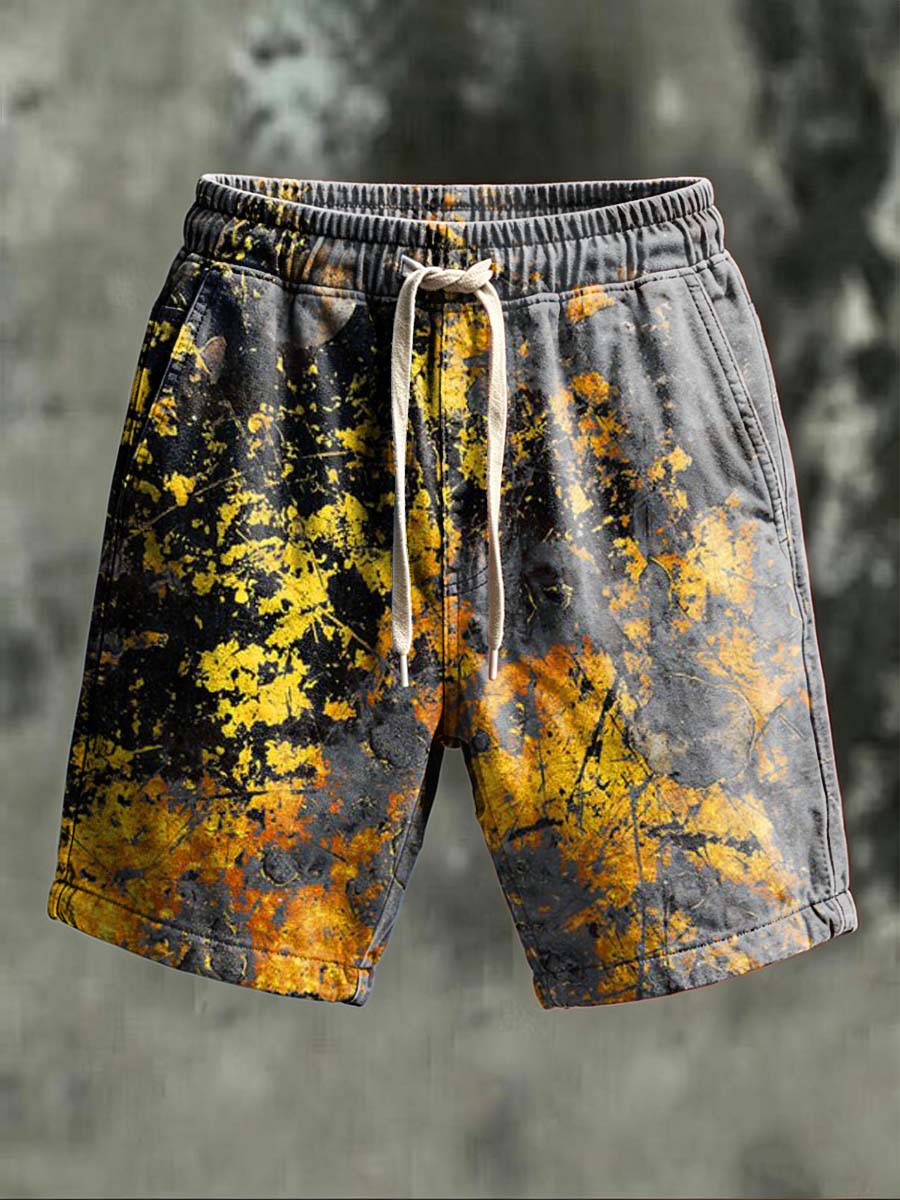 Distressed ink splatter print casual shorts