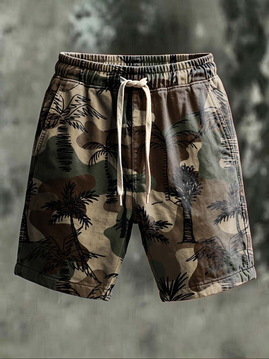 Palm Tree Camouflage Print Casual Shorts