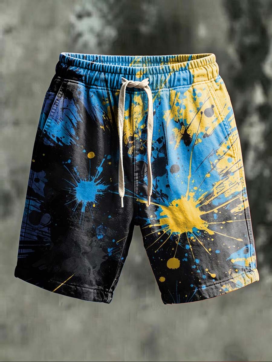 Abstract Ink-Splatter Print Casual Shorts