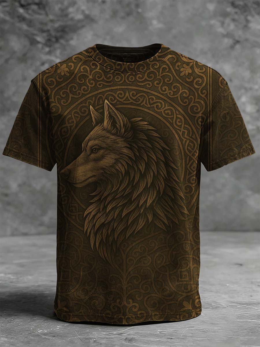 Celtic Totem Wolf Print Casual Short-Sleeve T-Shirt