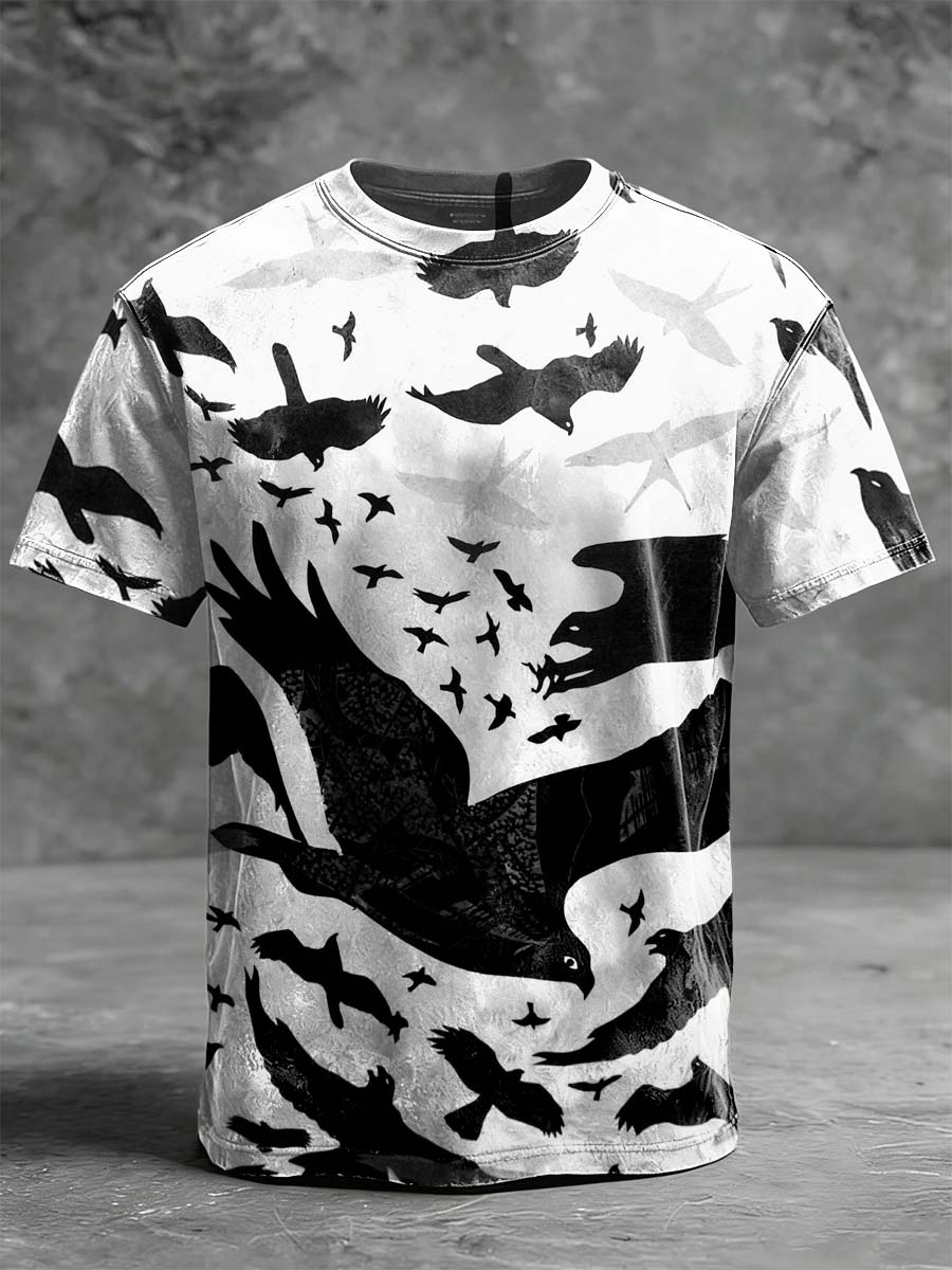 Silhouette of Crows Print Casual Short-Sleeve T-Shirt