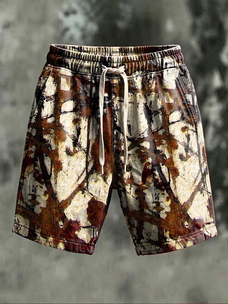 Distressed Rust Print Casual Shorts