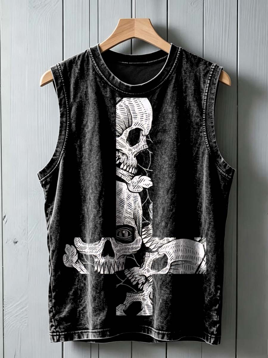 Skull And Cross Print Casual Sleeveless Vest Top