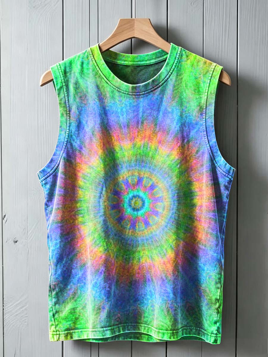 Rainbow Tie-Dye Print Casual Sleeveless Vest Top
