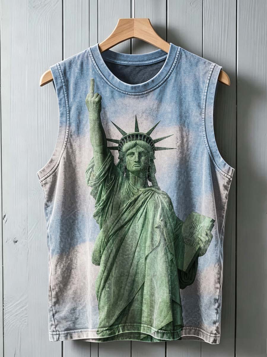 Playful Statue of Liberty Print Casual Sleeveless Vest Top