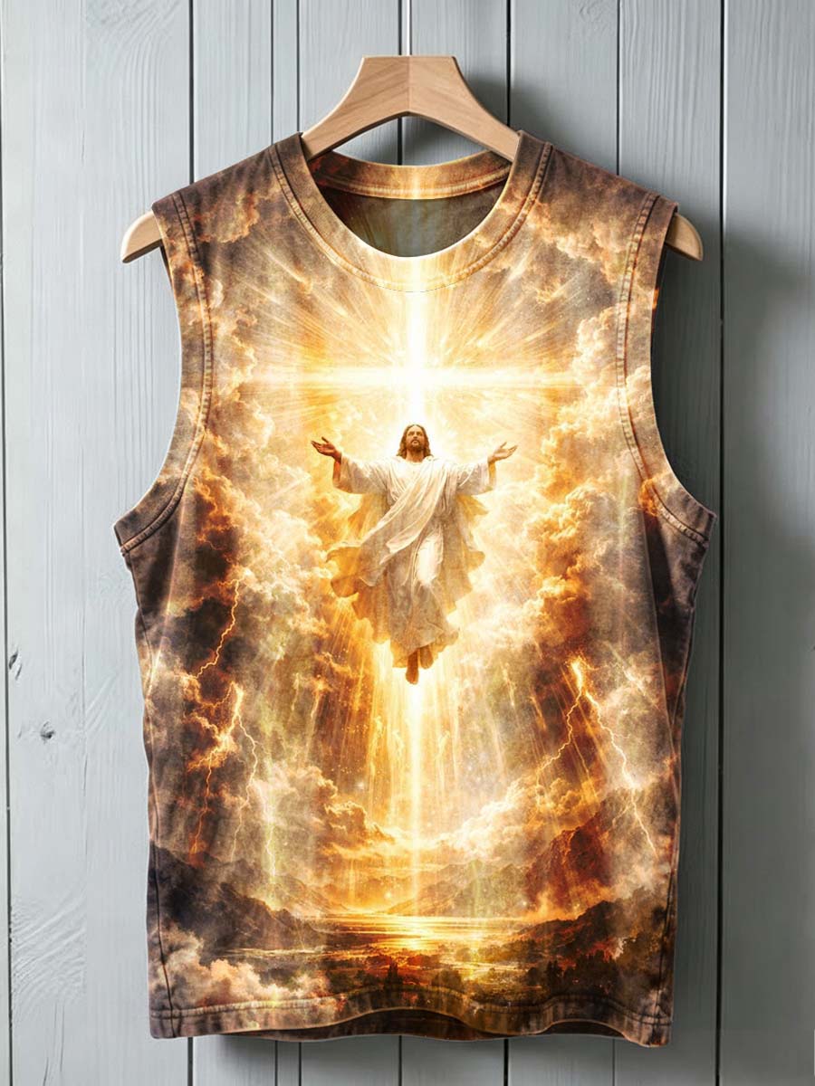 Holy Light Jesus Print Casual Sleeveless Vest Top