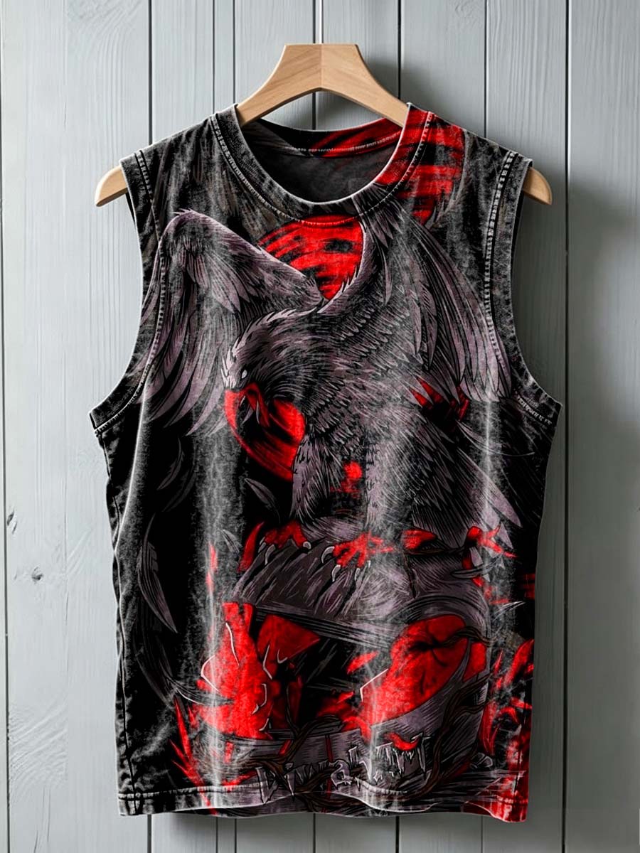 Dark Blood Eagle Print Casual Sleeveless Vest Top