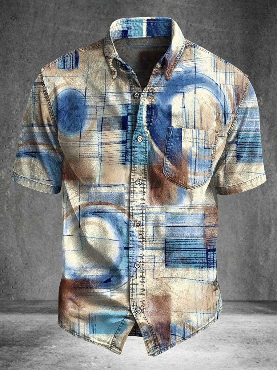 Abstract Geometric Print Casual Short-Sleeved Shirt
