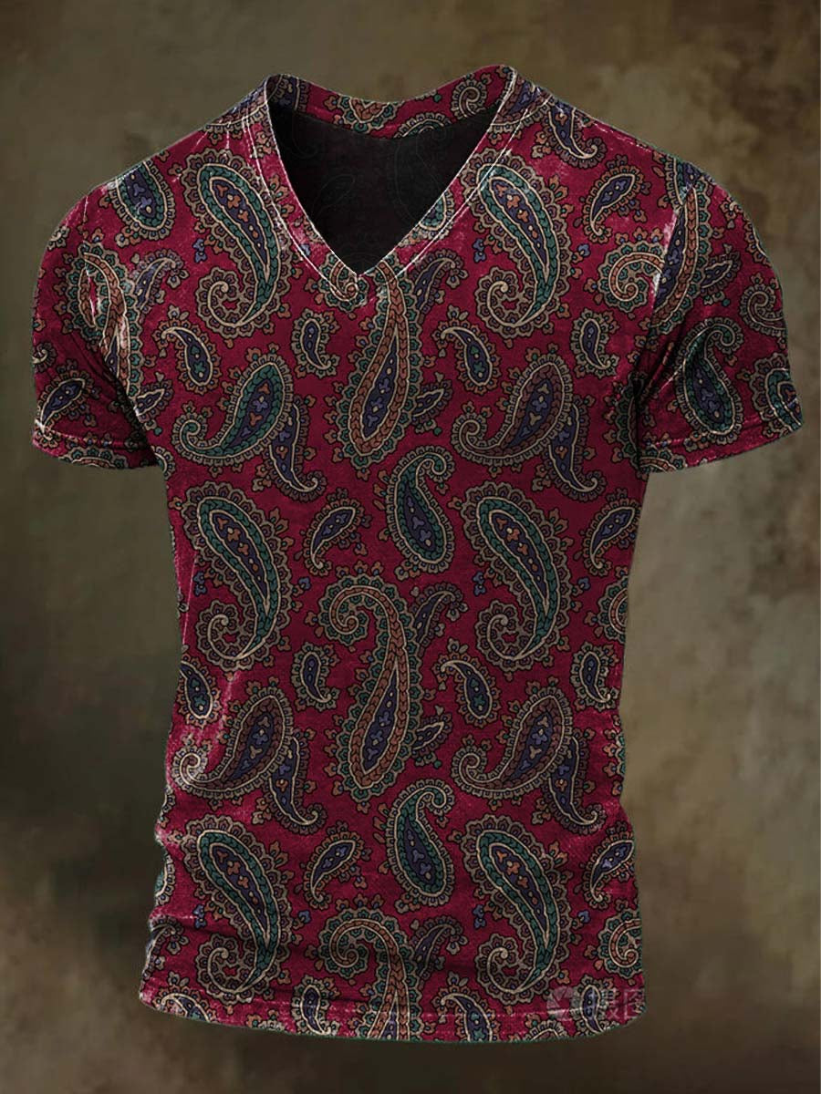 Paisley Paisley Print Casual Short-Sleeve V-Neck T-Shirt