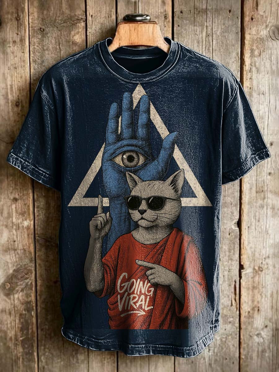 Fun Cat "Going Viral" Print Casual Short-Sleeve T-Shirt