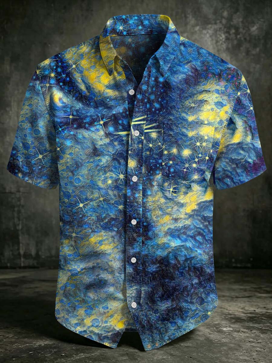 Printed Vintage Fashion Lapel Loose Short Sleeve Shirt