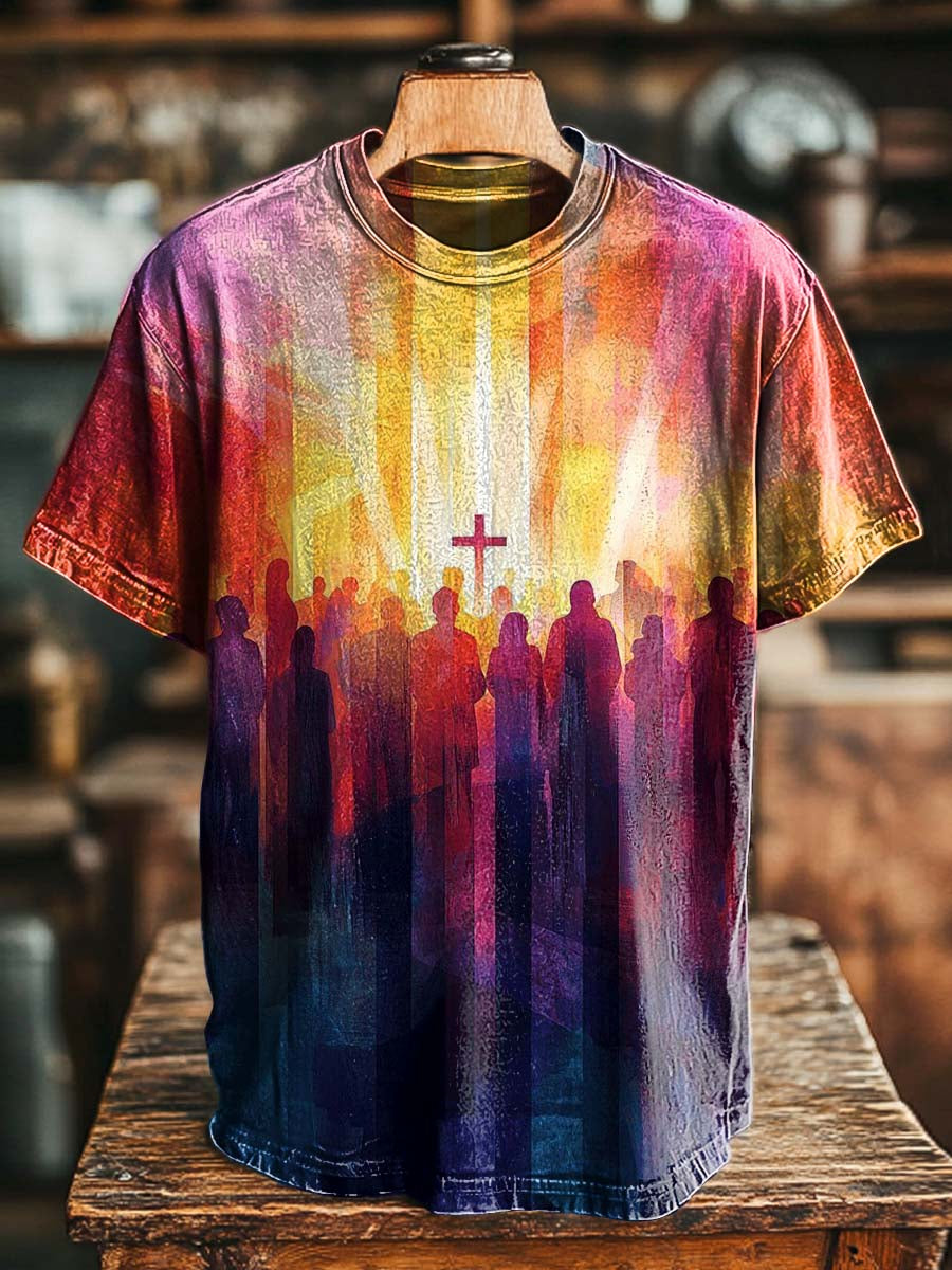 Religious Silhouette Print Casual Short-Sleeved T-Shirt