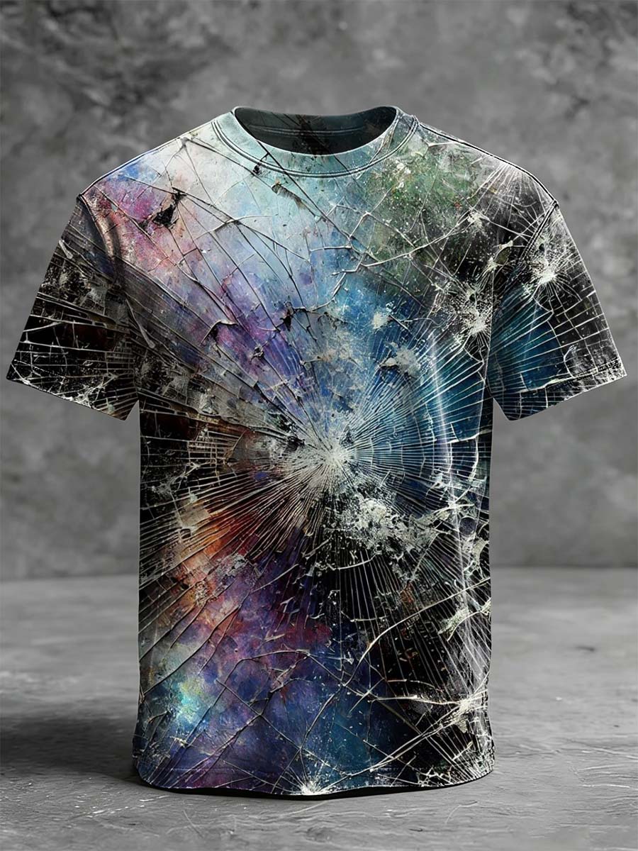 Nebula Shattered Glass Print Casual Short-Sleeve T-Shirt