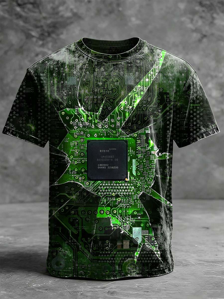 Circuit Board & CPU Graphic Casual Short-Sleeve T-Shirt