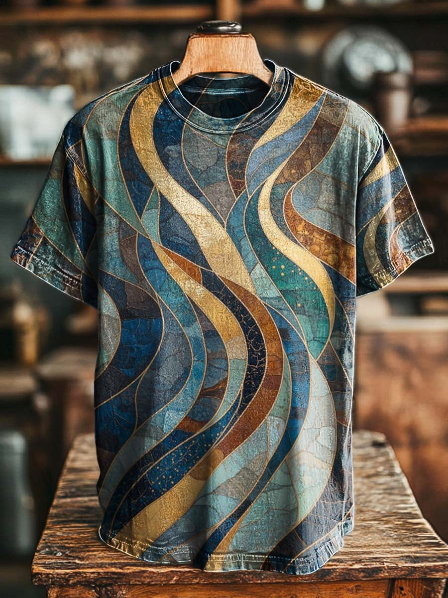 Gilded Abstract Art Print Casual Short-Sleeve T-Shirt