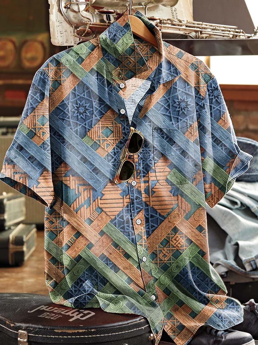 Woven Geometric Print Casual Short-Sleeve Shirt