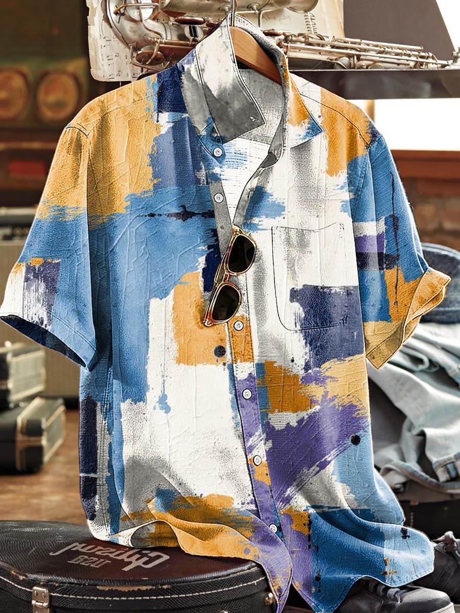 Abstract Brushstroke Print Casual Short-Sleeve Shirt