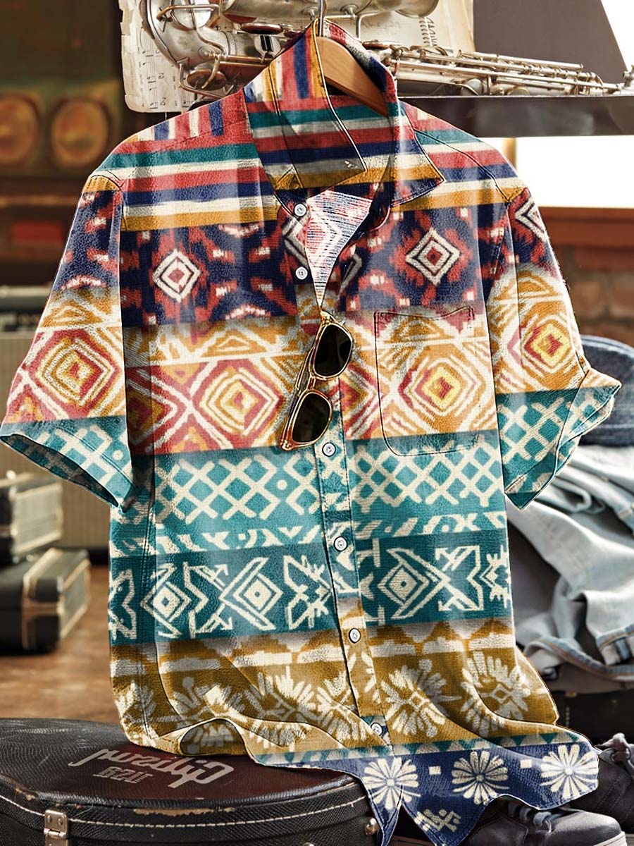 Ethnic Totem Print Casual Short-Sleeve Shirt