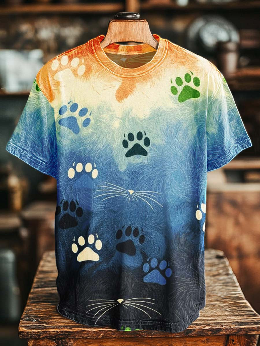 Gradient Paw Print Casual Short-Sleeve T-Shirt