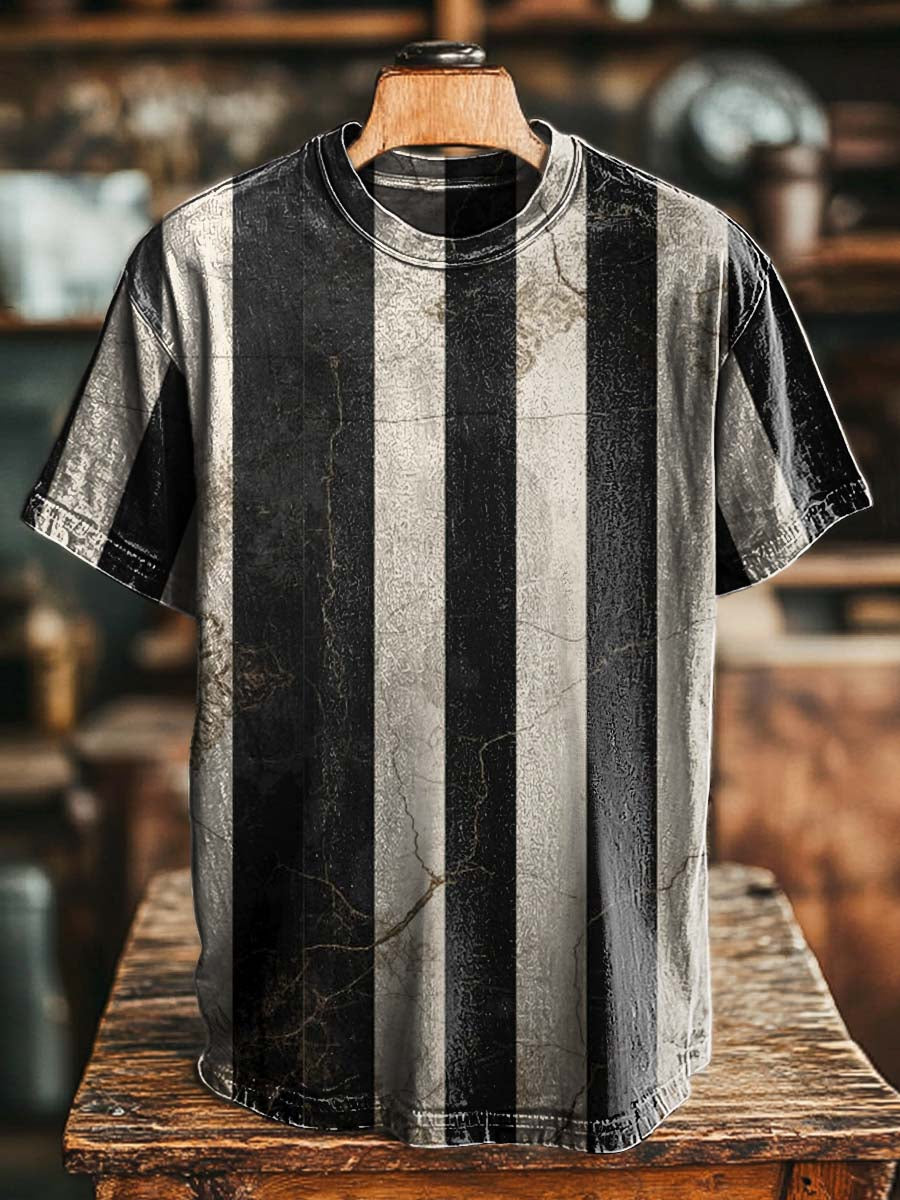 Distressed Striped Print Casual Short-Sleeve T-Shirt