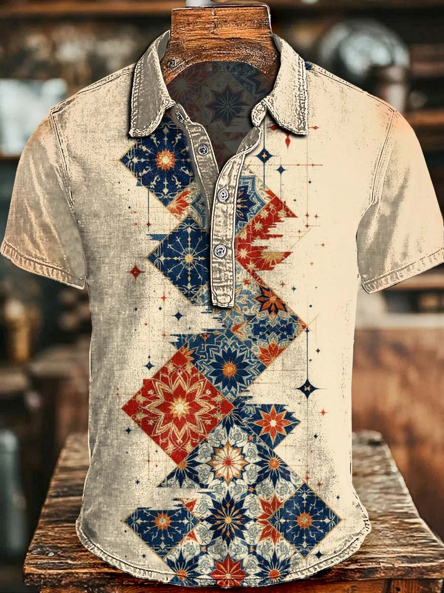 Mandala Geometric Print Casual Short-Sleeve Polo Shirt