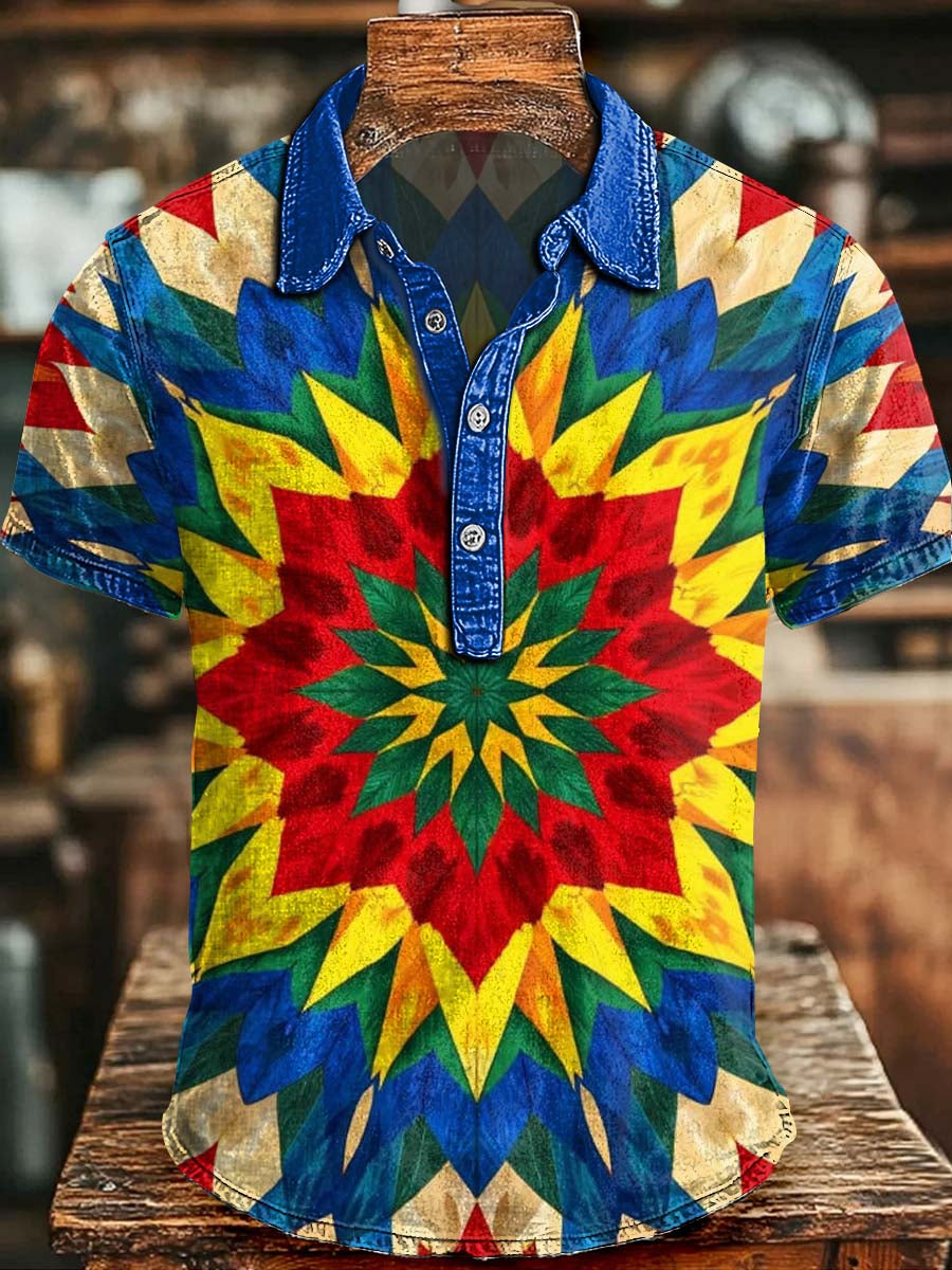 Kaleidoscope Mandala Print Casual Short-Sleeve Polo Shirt