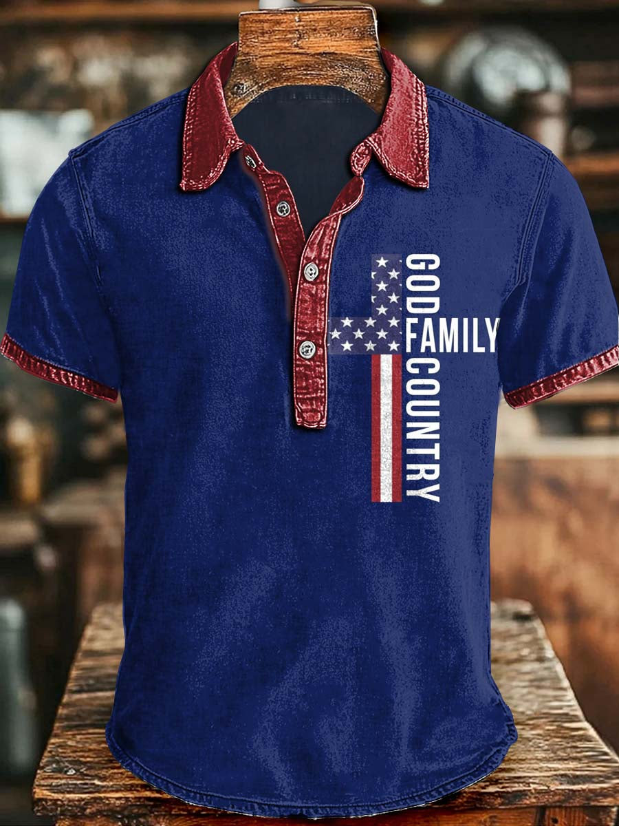 Independence Day Patriotic Slogan Printed Casual Short-Sleeve Polo Shirt