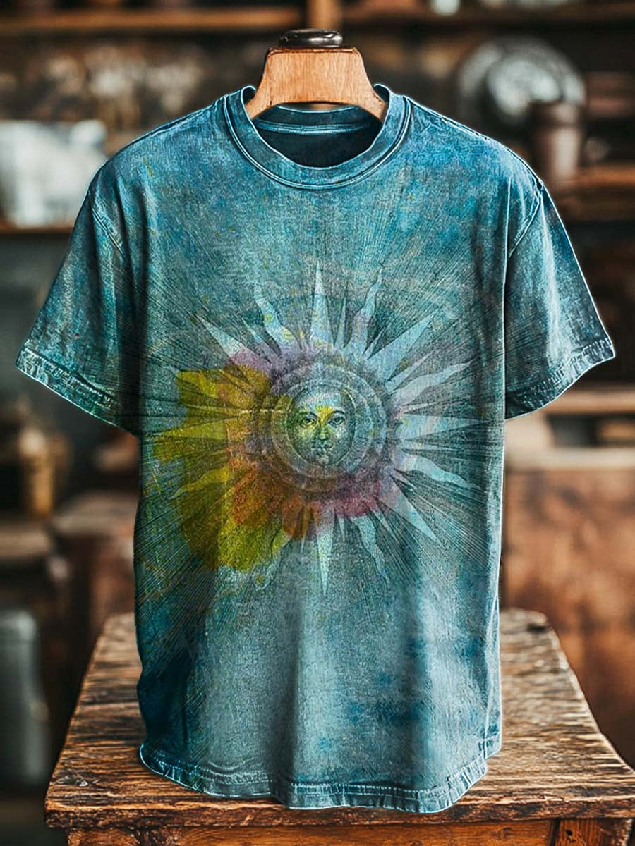 Watercolor Sun-Face Print Casual Short-Sleeve T-Shirt