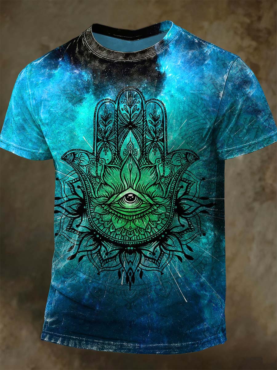 "All-Seeing Eye" and Mandala Print Casual Short-Sleeve T-Shirt