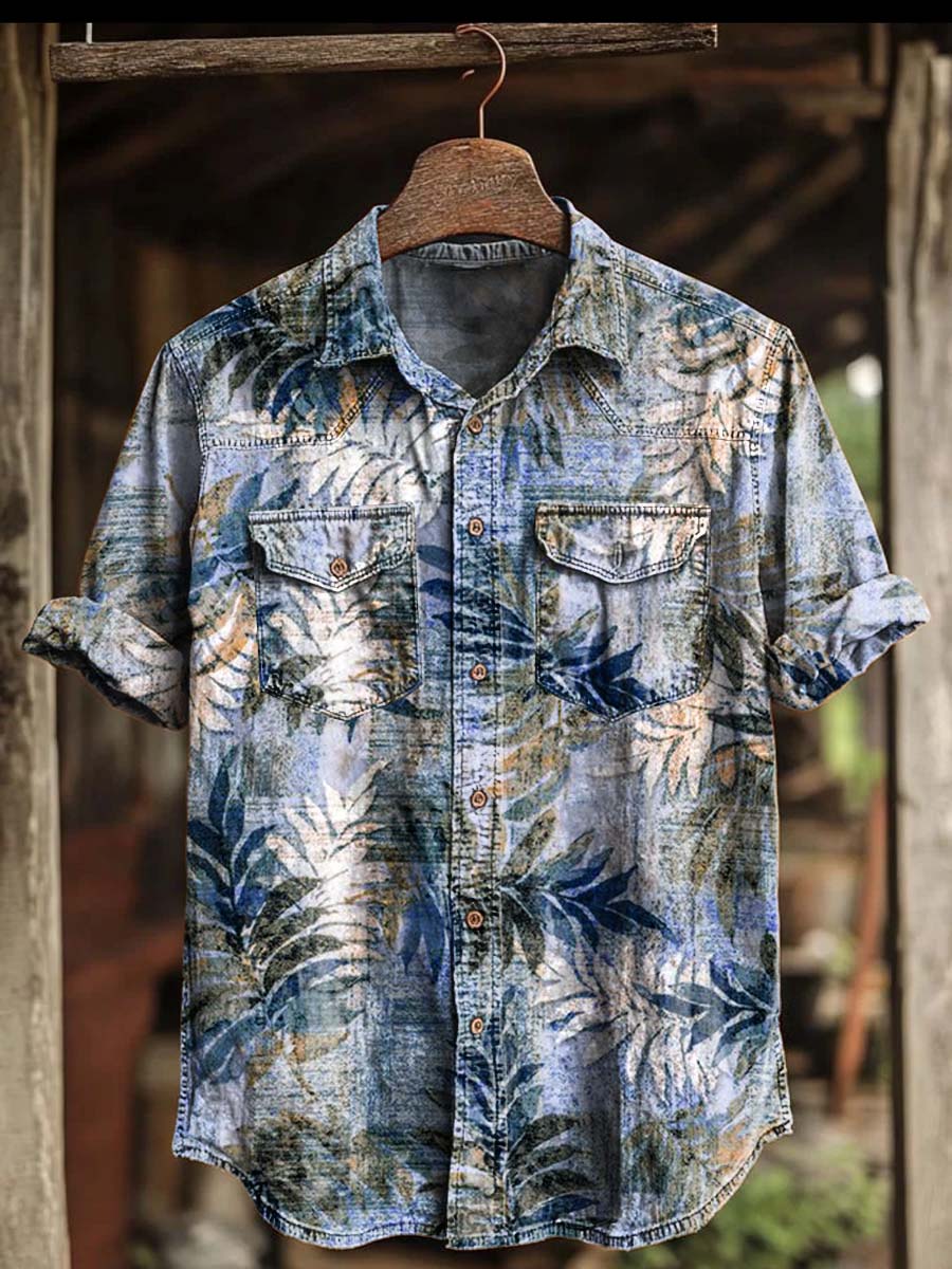 Tropical Print Casual Short-Sleeve Shirt