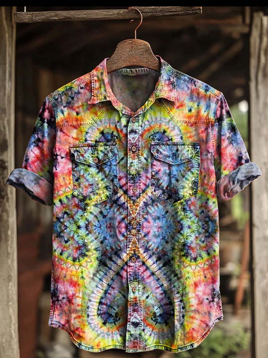Rainbow Tie-Dye Printed Casual Short-Sleeve Shirt