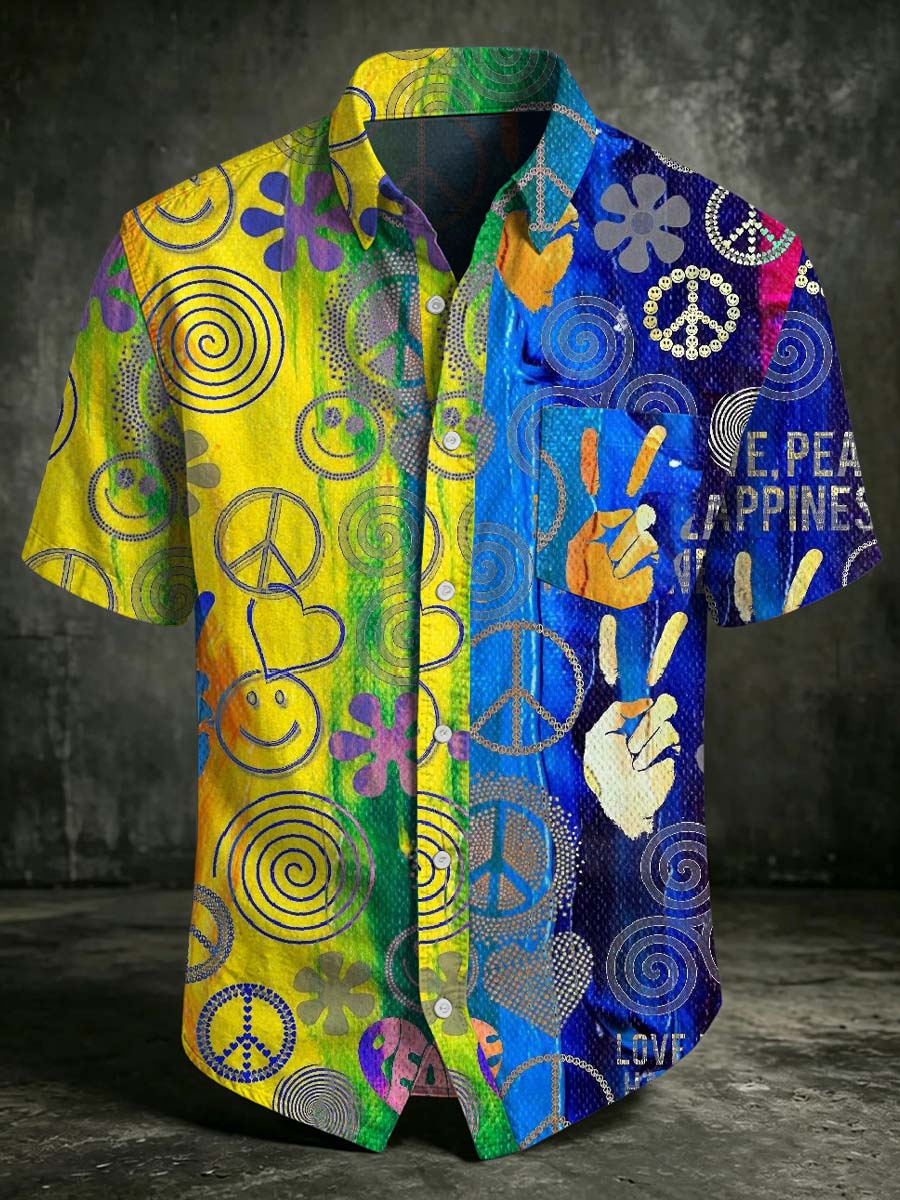 Peace Symbol Graffiti Print Casual Short-Sleeved Shirt