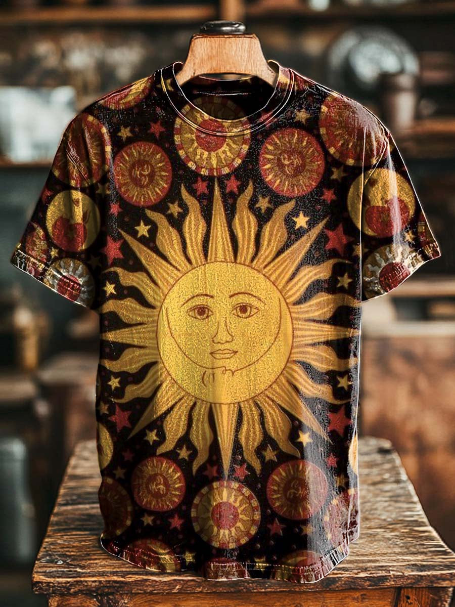 Retro Sun Pattern Print Casual Short-Sleeve T-Shirt