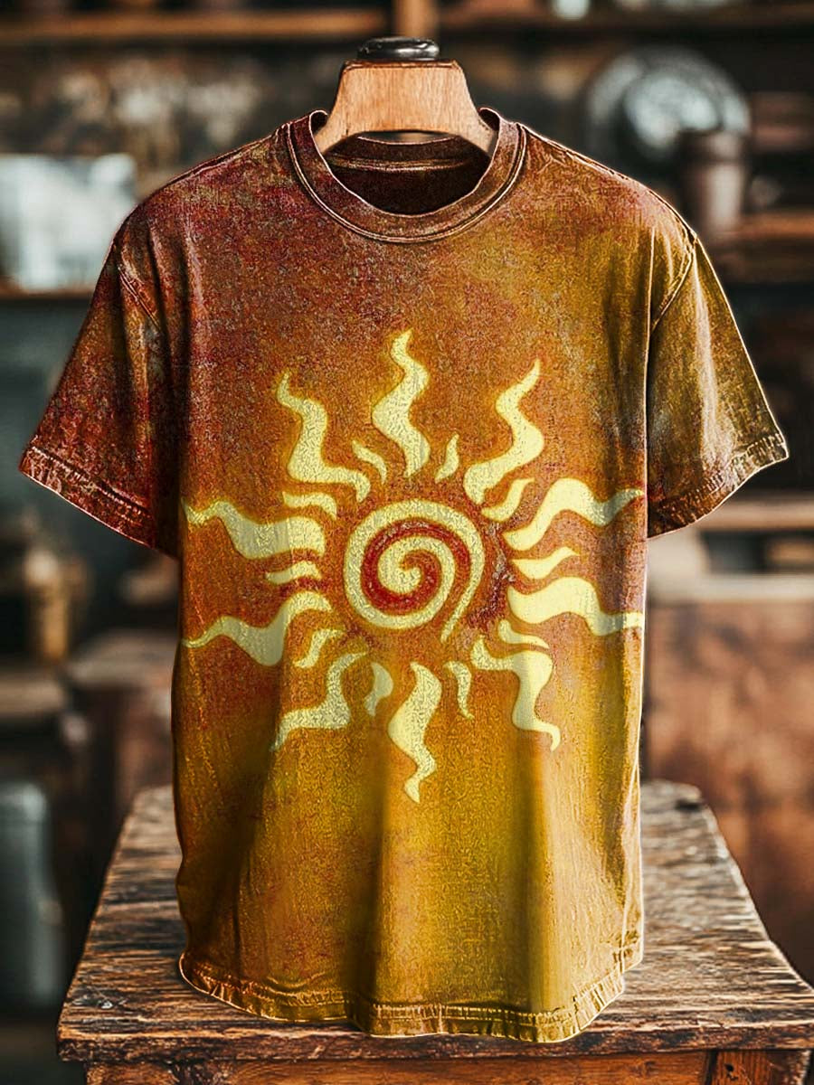 Tribal Sun Totem Print Casual Short-Sleeve T-Shirt