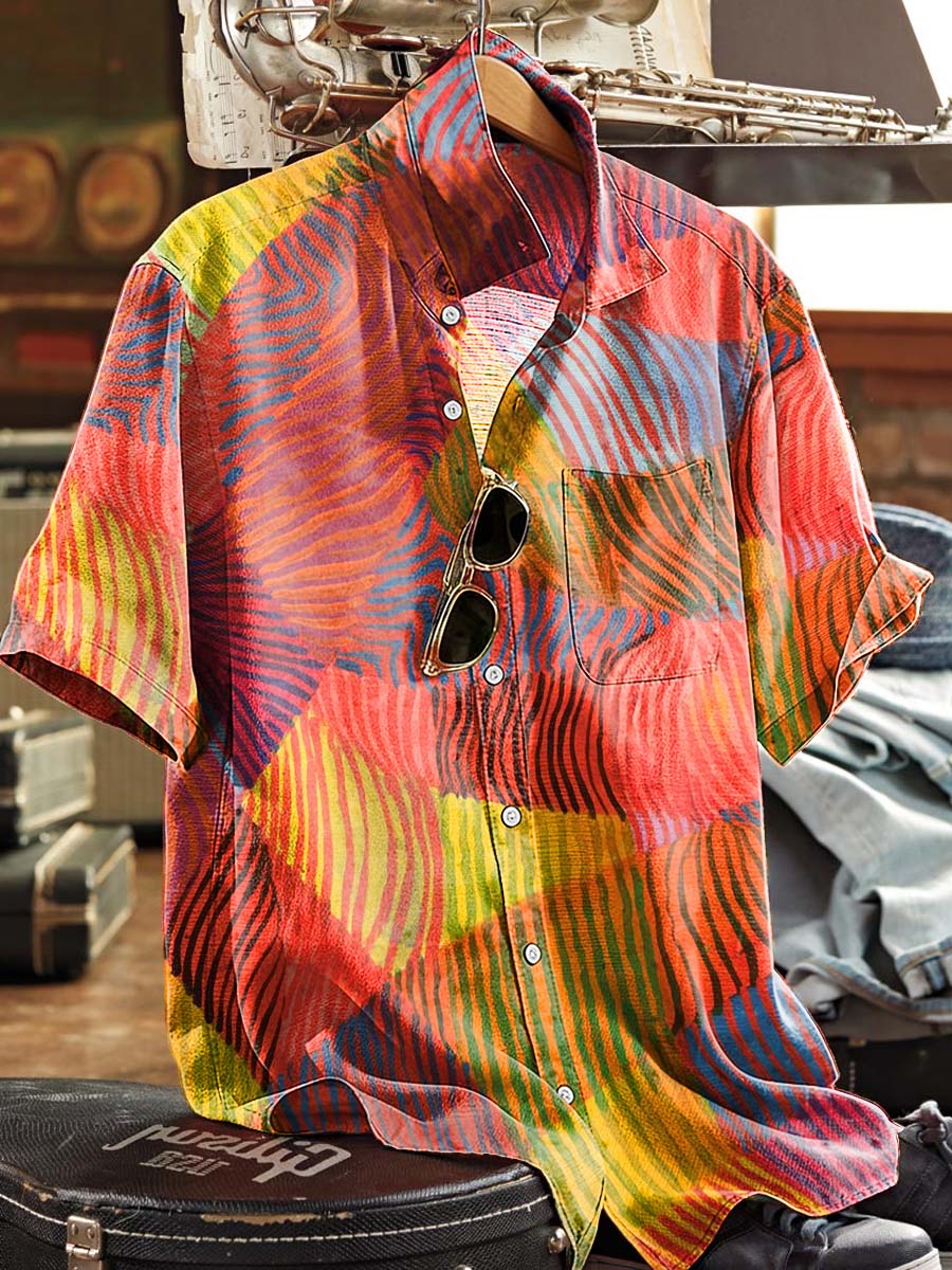 Rainbow Zebra Print Casual Short-Sleeve Shirt
