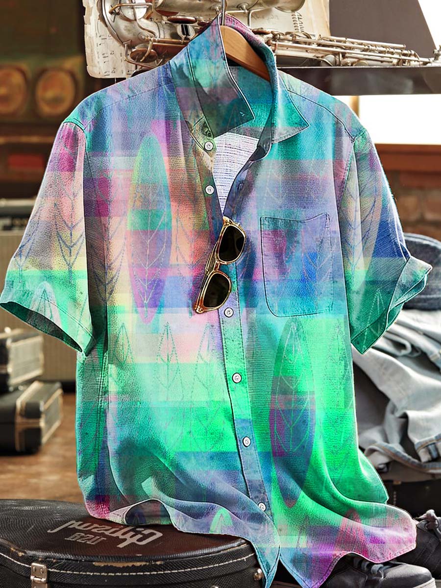 Gradient Leaf Print Casual Short-Sleeved Shirt
