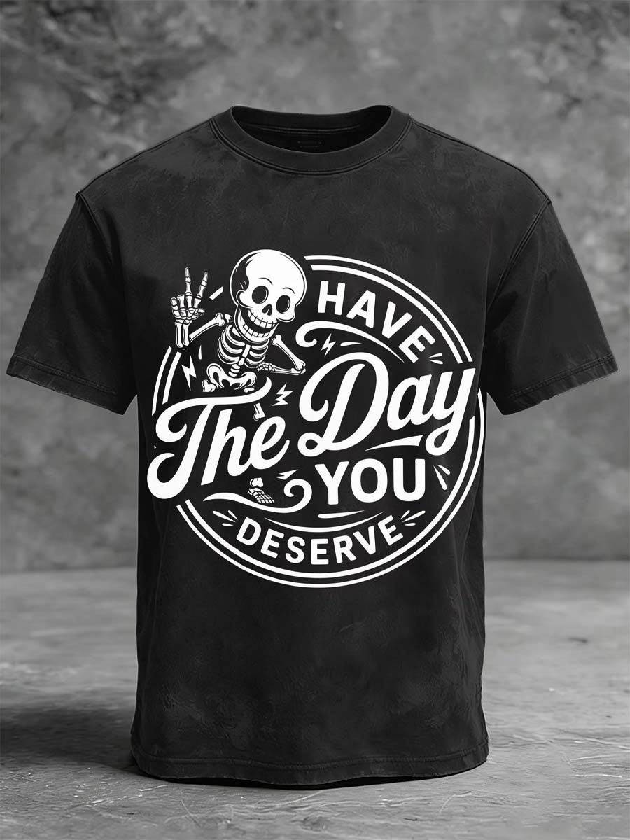 Winged Skull Swear Club Printed Casual Short-Sleeve T-Shirt