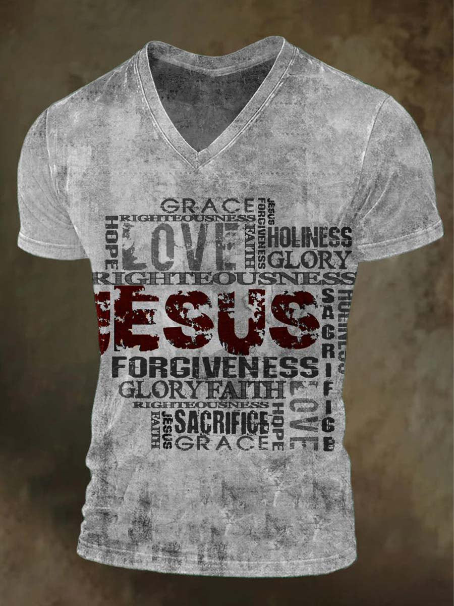 American Retro Religious Print Casual Short-Sleeved T-Shirt