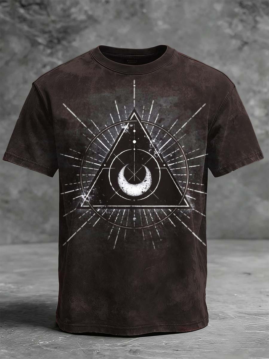 Triangular Lunar Phase Geometric Print Casual Short-Sleeve T-Shirt