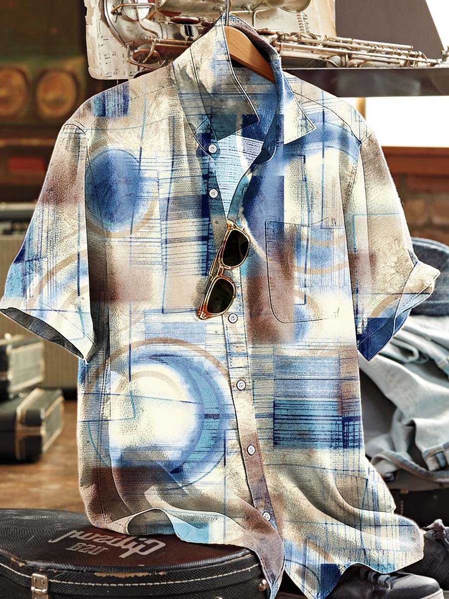 Abstract Geometric Print Casual Short-Sleeved Shirt