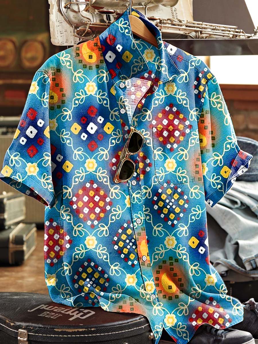 Ethnic-Style Floral Print Casual Short-Sleeved Shirt
